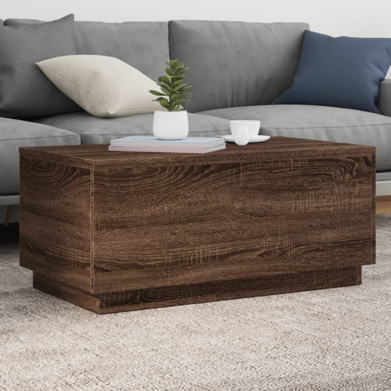 Coffee Table with LED Lights Brown Oak 90x50x40 cm