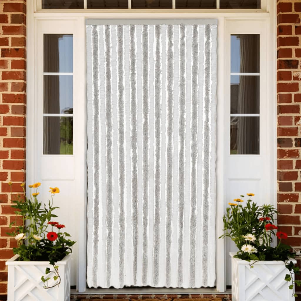 vidaXL Fly Curtain Light Grey and White 90x200 cm Chenille 1