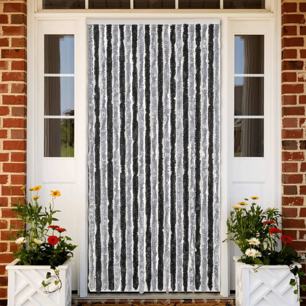 Fly Curtain 90x200 cm Chenille Grey and black