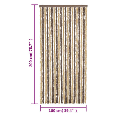 Fly Curtain Dark Brown and Beige 100x200 cm Chenille