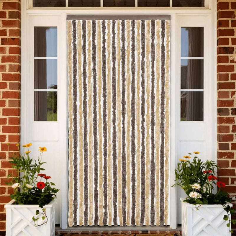 Fly Curtain Dark Brown and Beige 100x200 cm Chenille