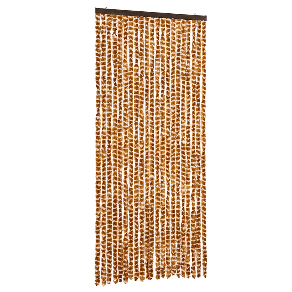 Fly Curtain 90x200 cm Chenille Width 90 cm Drop 200 cm Grey and white (double strip)–White and grey Ochre and white