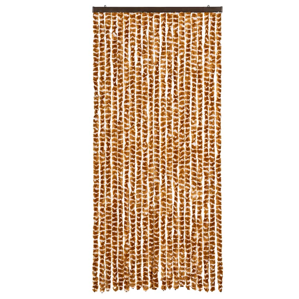 Fly Curtain 90x200 cm Chenille Width 90 cm Drop 200 cm Grey and white (double strip)–White and grey Ochre and white