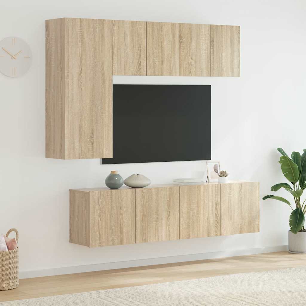 5 Piece TV Wall Units Engineered Wood Sonoma oak