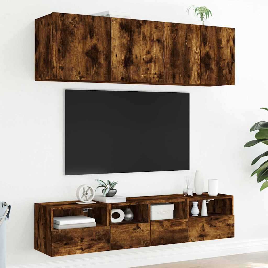 vidaXL 5 Piece TV Wall Units Smoked Oak Engineered Wood 3