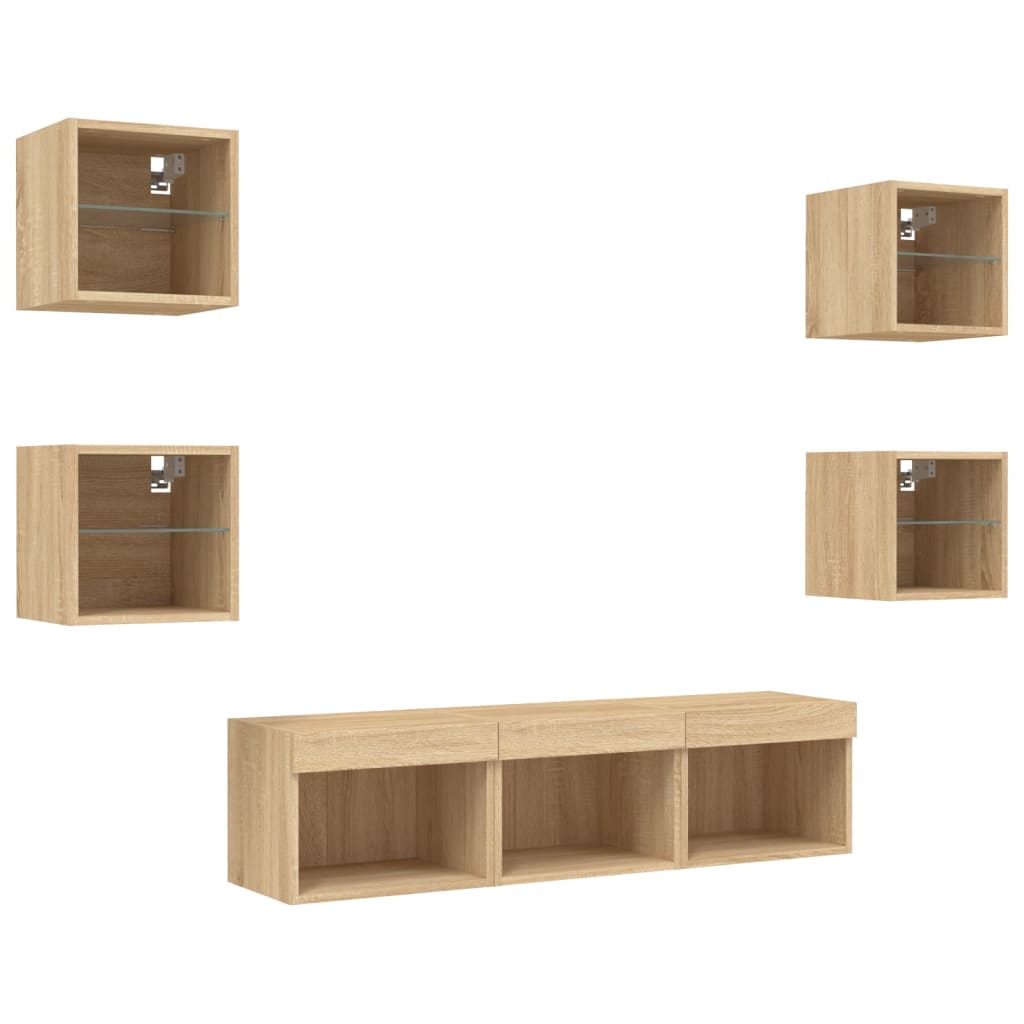 vidaXL 7 Piece TV Wall Units with LED Sonoma Oak Engineered Wood 4