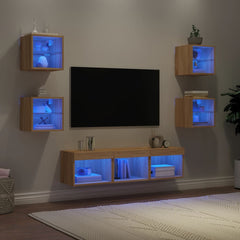 vidaXL 7 Piece TV Wall Units with LED Sonoma Oak Engineered Wood 1