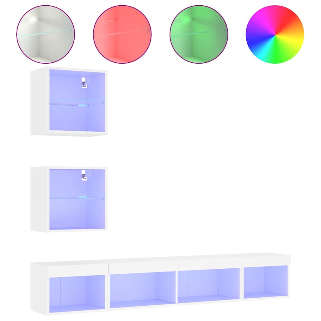 5 Piece TV Wall Units with LED Engineered Wood White