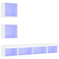 5 Piece TV Wall Units with LED Engineered Wood White
