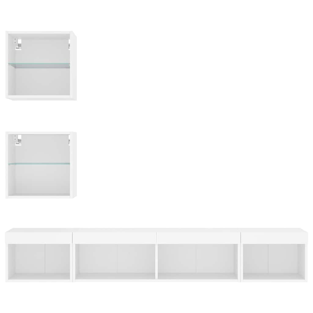 5 Piece TV Wall Units with LED Engineered Wood White