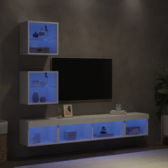 5 Piece TV Wall Units with LED Engineered Wood White