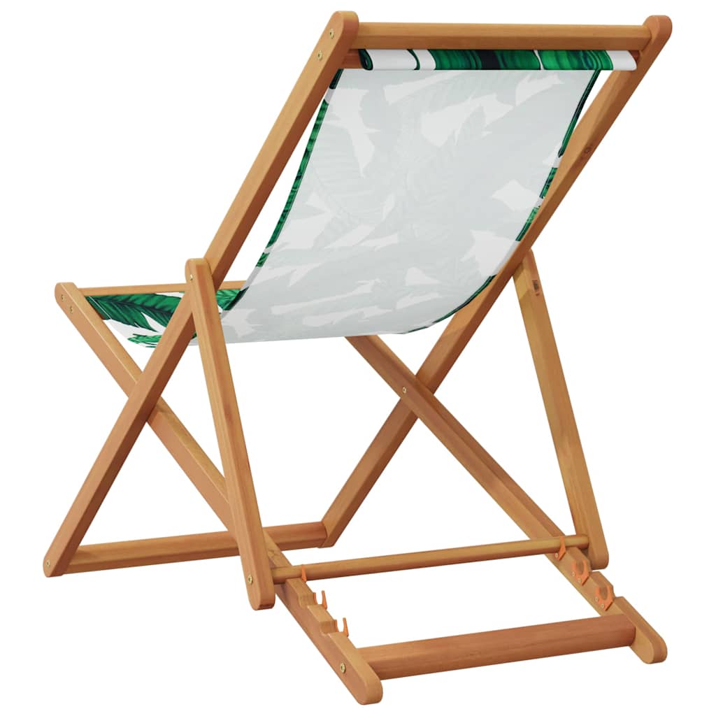vidaXL Folding Chair Leaf Pattern Solid Wood Eucalyptus and Fabric 6
