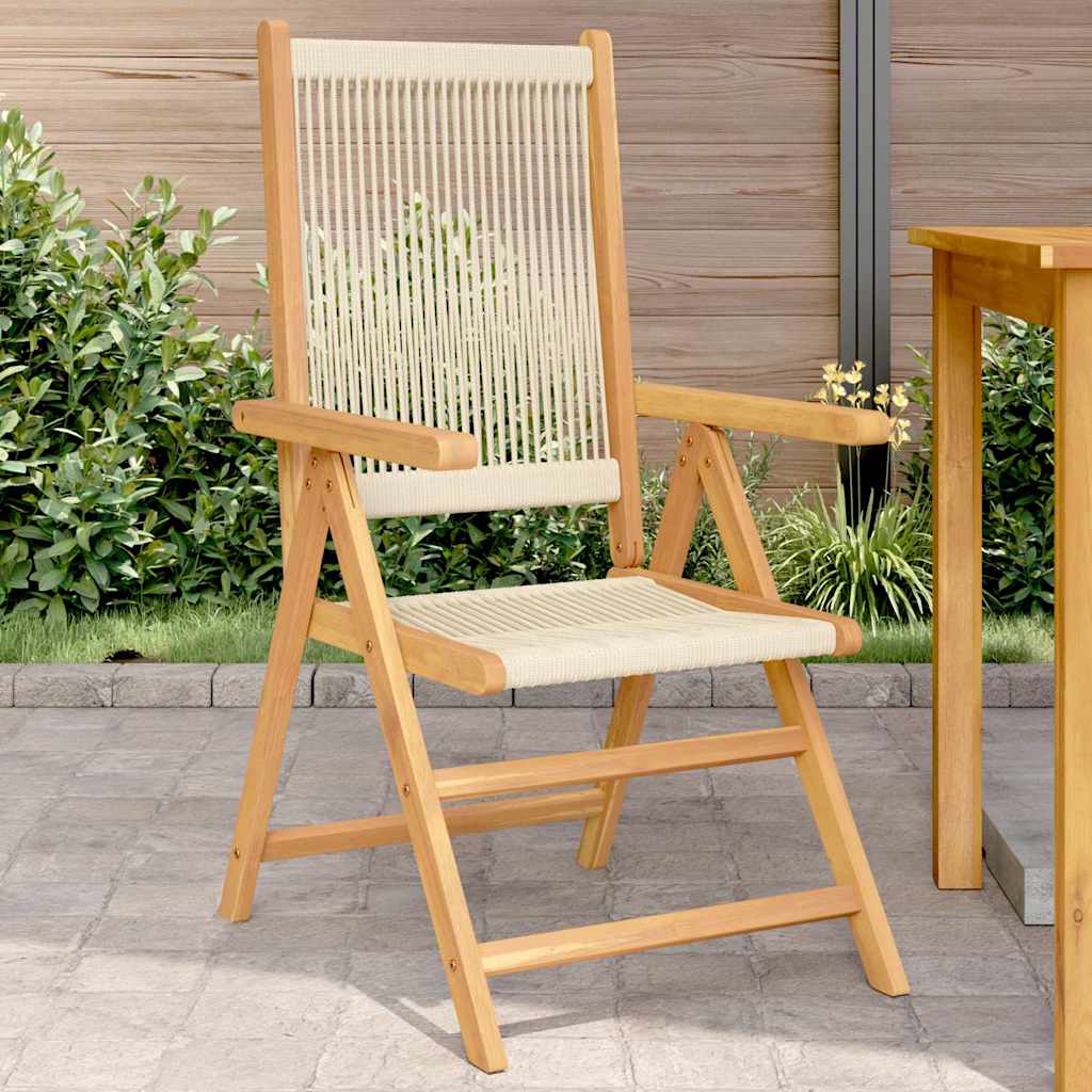 Reclining Folding Chairs Solid Wood Acacia Beige 2