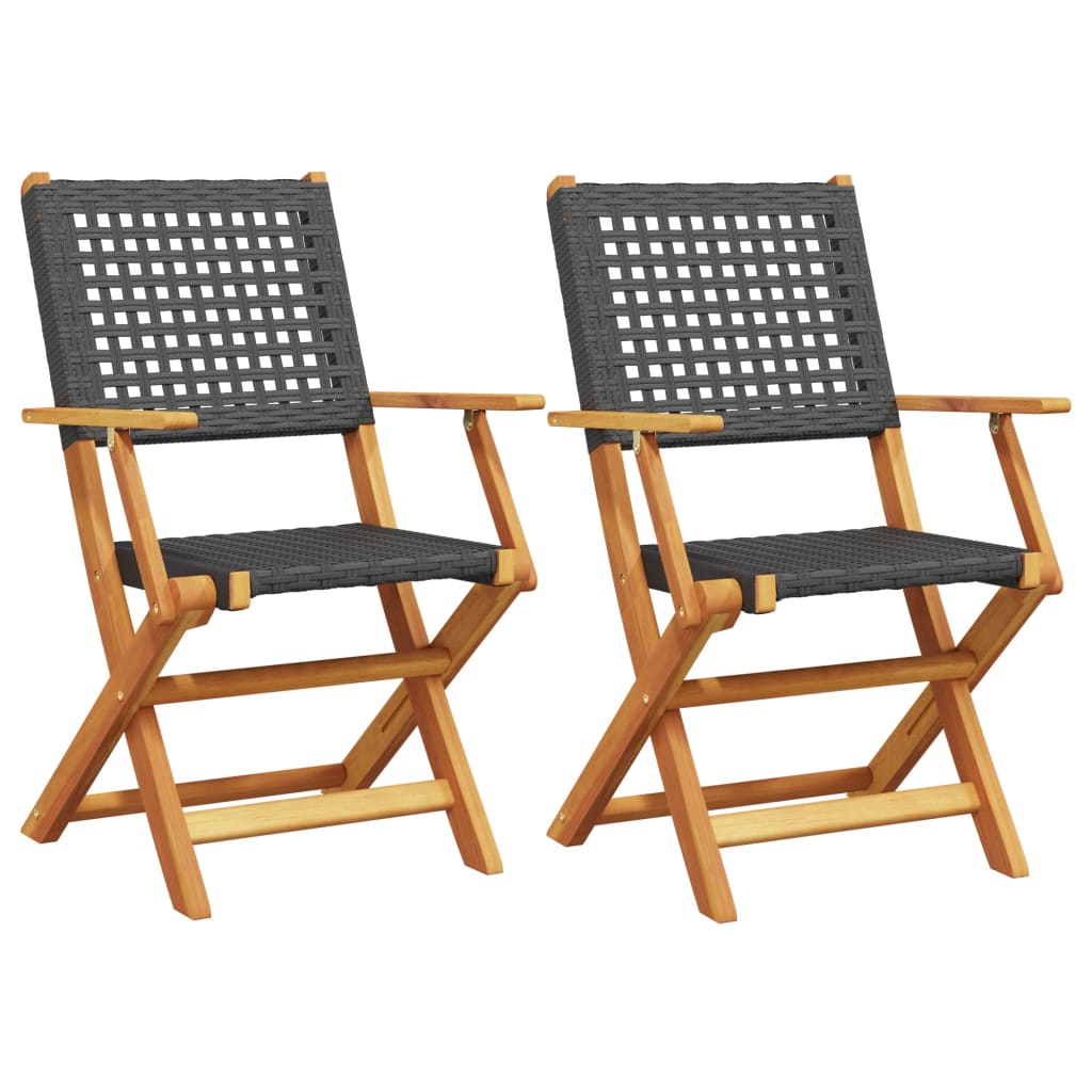 Folding Chairs Poly Rattan and Solid Wood Black 2