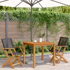 Folding Chairs Poly Rattan and Solid Wood Black 2