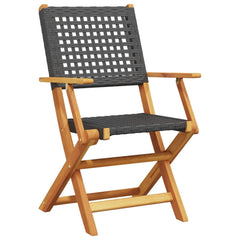 Folding Chairs Poly Rattan and Solid Wood Black 2