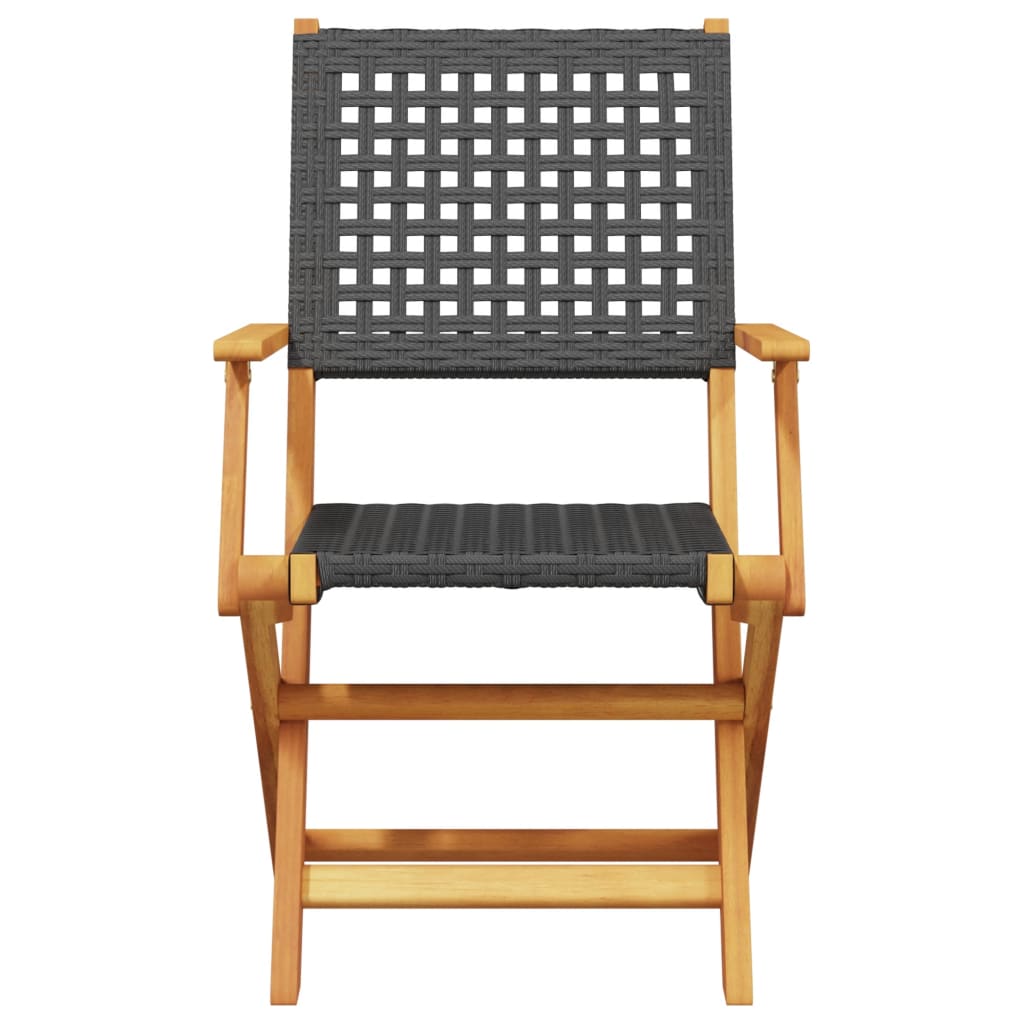 Folding Chairs Poly Rattan and Solid Wood Black 2