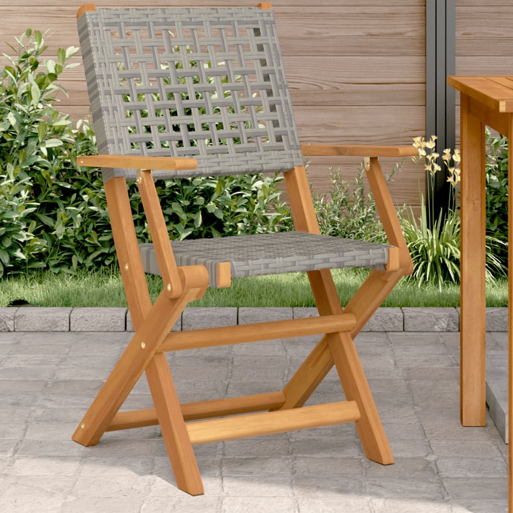 Folding Chairs Poly Rattan and Solid Wood Grey 2