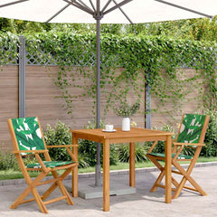 Folding Chairs Solid Wood Acacia and Fabric 2 pcs Leaf pattern