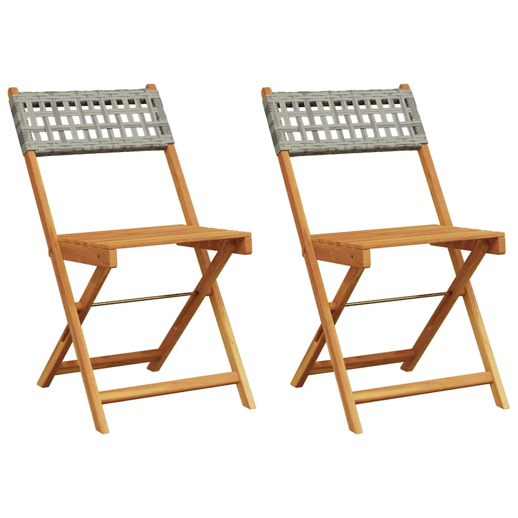 Folding Chairs Poly Rattan and Solid Wood Grey 2