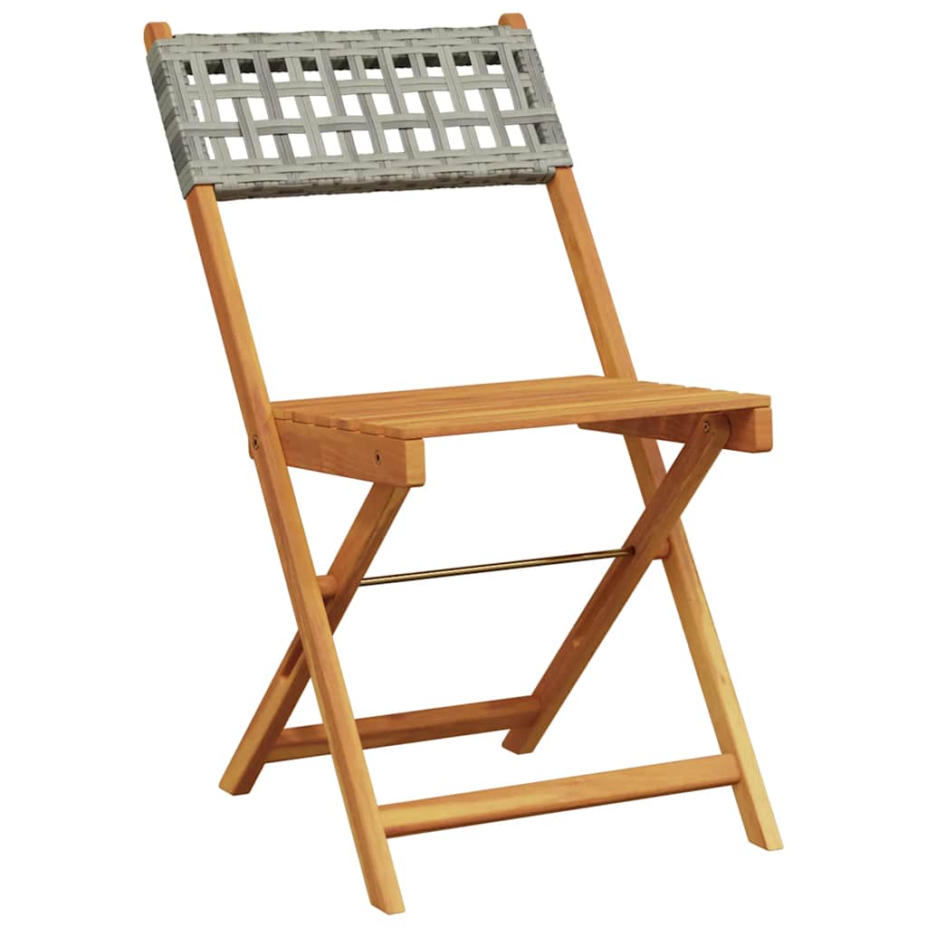 Folding Chairs Poly Rattan and Solid Wood Grey 2