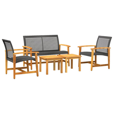 5 Piece Garden Lounge Set Black Poly Rattan and Acacia Wood