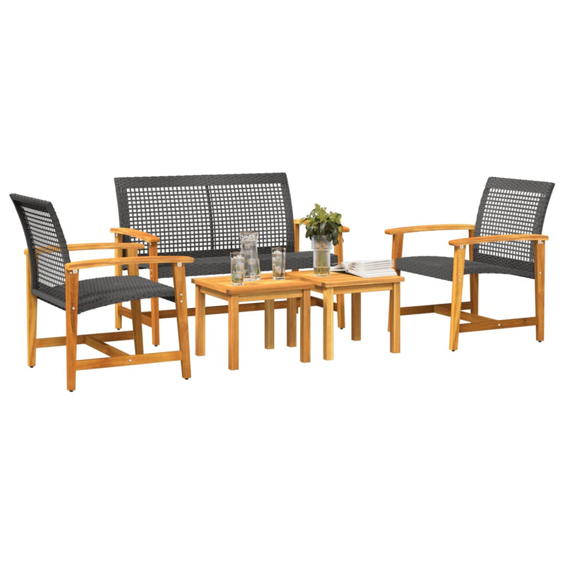 5 Piece Garden Lounge Set Black Poly Rattan and Acacia Wood