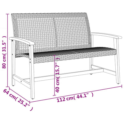 5 Piece Garden Lounge Set Black Poly Rattan and Acacia Wood