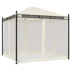 Gazebo with Mesh Walls 2.93x2.93 m Steel Cream