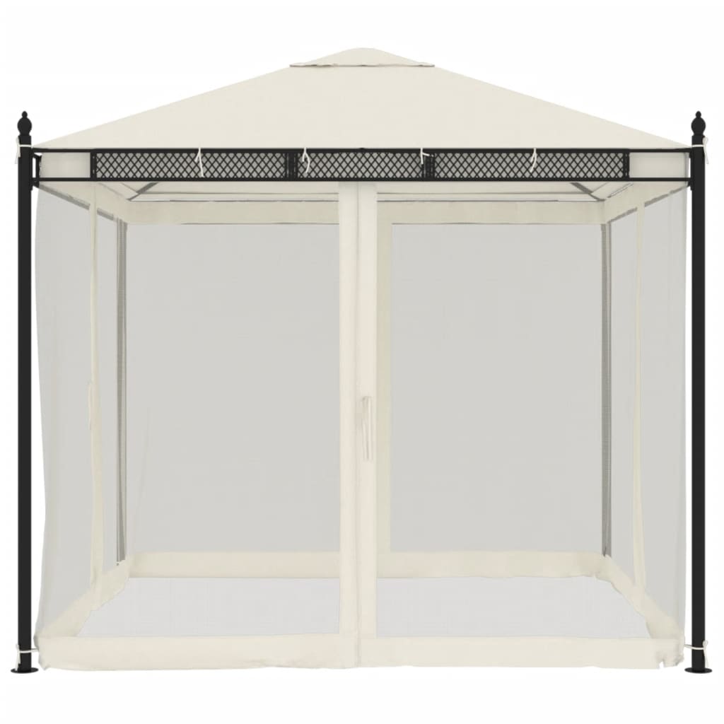 Gazebo with Mesh Walls 2.93x2.93 m Steel Cream
