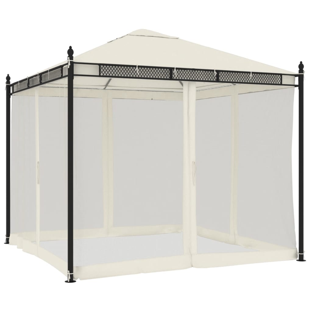 Gazebo with Mesh Walls 2.93x2.93 m Steel Cream