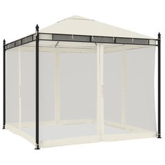 Gazebo with Mesh Walls 2.93x2.93 m Steel Cream
