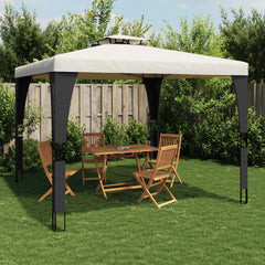 Gazebo with Double Roof Steel Cream 2.98 x 2.98 m