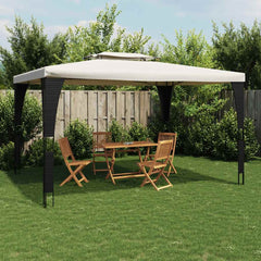 Gazebo with Double Roof Steel Cream 3.98 x 2.98 m