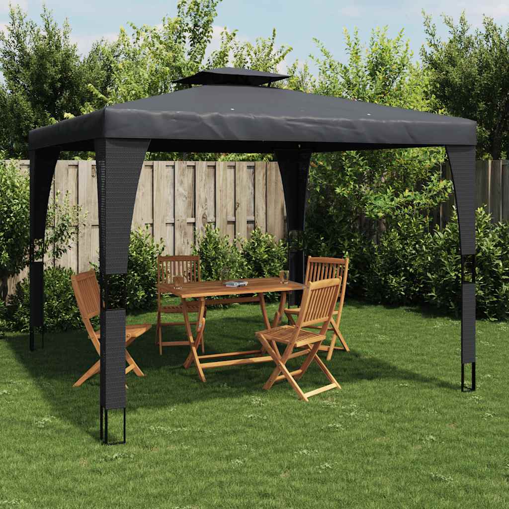 Gazebo with Double Roof Steel Anthracite 3.98 x 2.98 m