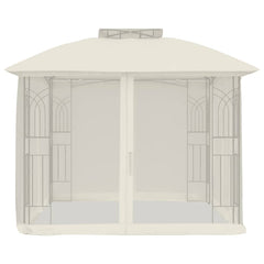 Gazebo with Double Roof and Mesh Walls 2.94x2.94 m Steel Cream