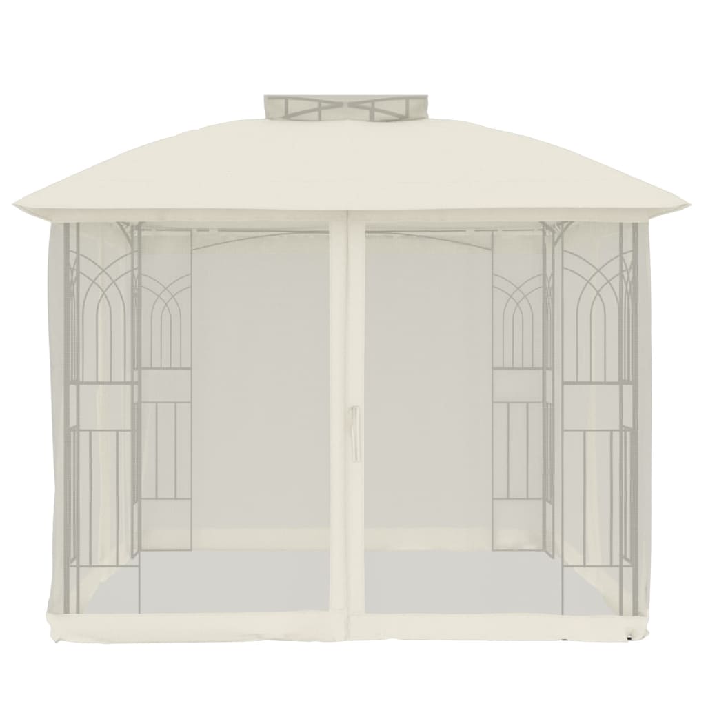 Gazebo with Double Roof and Mesh Walls 2.94x2.94 m Steel Cream
