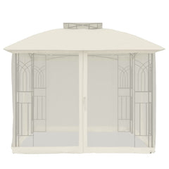 Gazebo with Double Roof and Mesh Walls 2.94x2.94 m Steel Cream