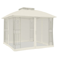 Gazebo with Double Roof and Mesh Walls 2.94x2.94 m Steel Cream