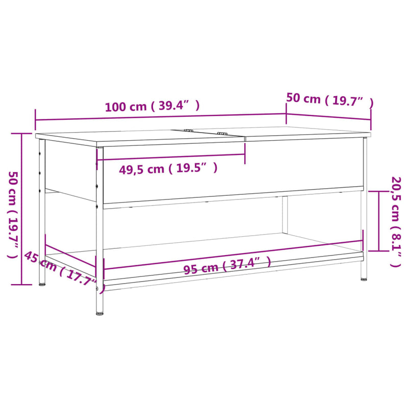 Coffee Table Grey Sonoma 100x50x50 cm Engineered Wood and Metal