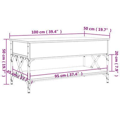 Coffee Table Grey Sonoma 100x50x50 cm Engineered Wood and Metal