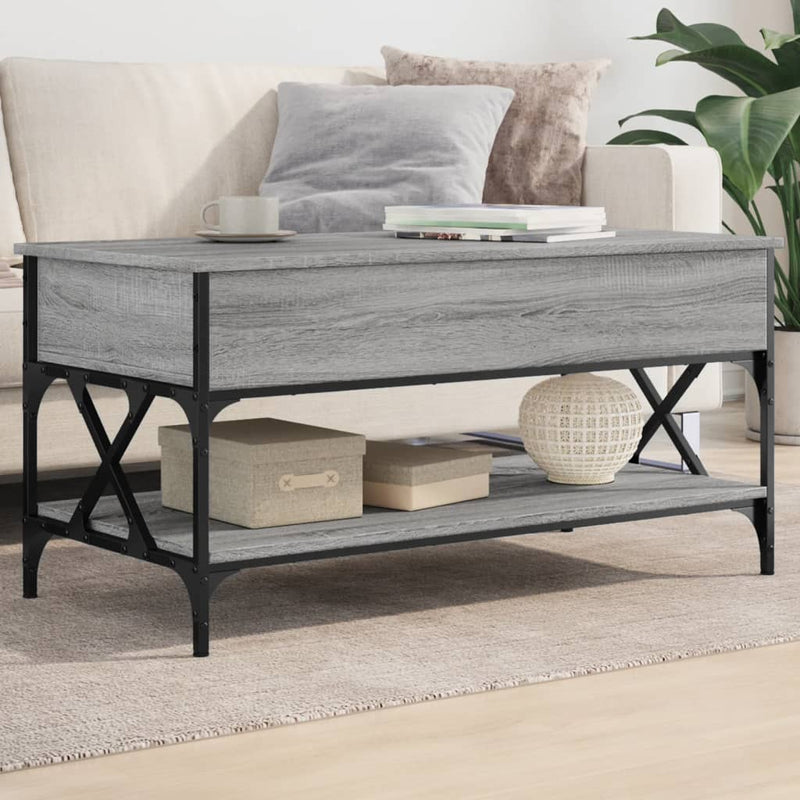 Coffee Table Grey Sonoma 100x50x50 cm Engineered Wood and Metal