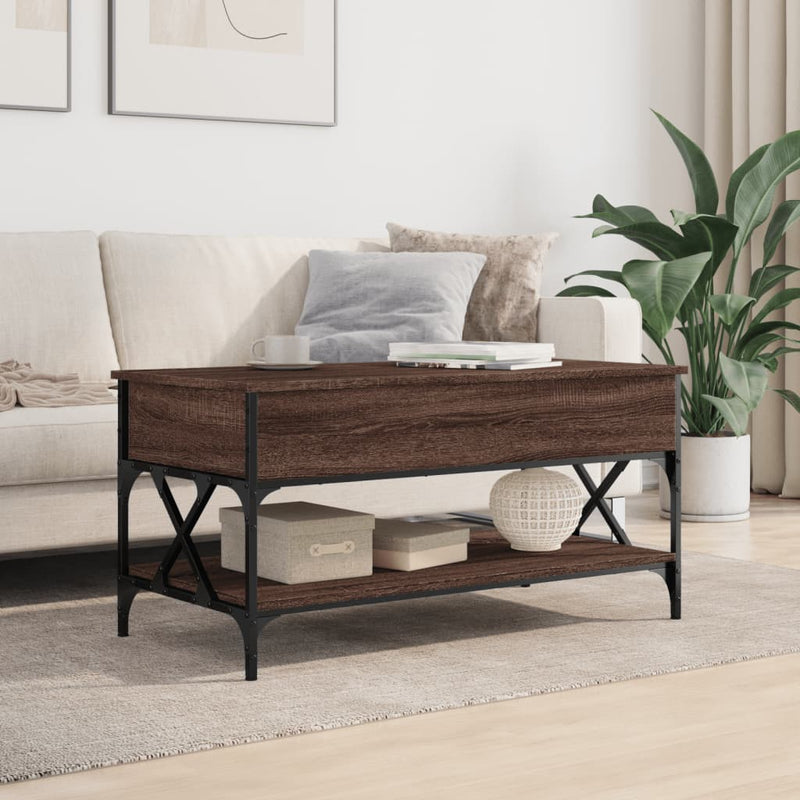 Coffee Table Brown Oak 100x50x50 cm Engineered Wood and Metal