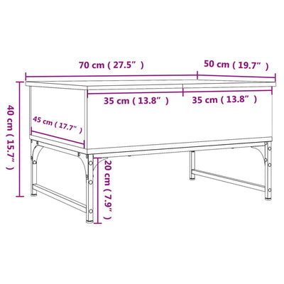 Coffee Table Sonoma Oak 70x50x40 cm Engineered Wood and Metal