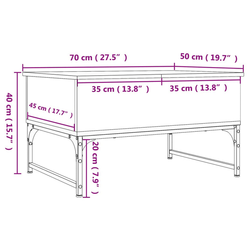 Coffee Table Sonoma Oak 70x50x40 cm Engineered Wood and Metal