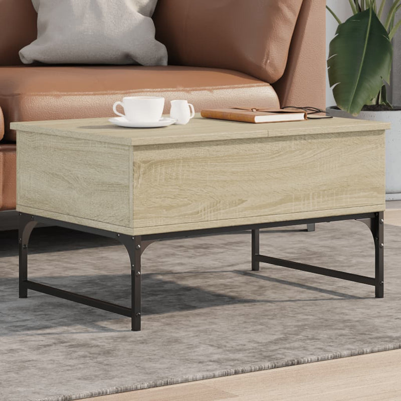 Coffee Table Sonoma Oak 70x50x40 cm Engineered Wood and Metal