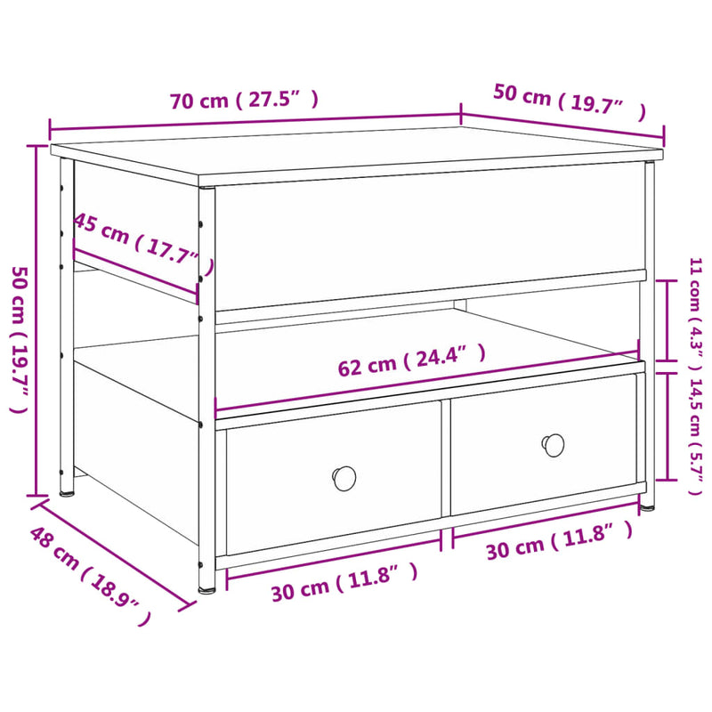 Coffee Table Grey Sonoma 70x50x50 cm Engineered Wood and Metal