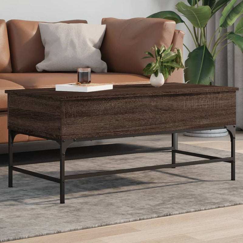 Coffee Table Brown Oak 100x50x45 cm Engineered Wood and Metal