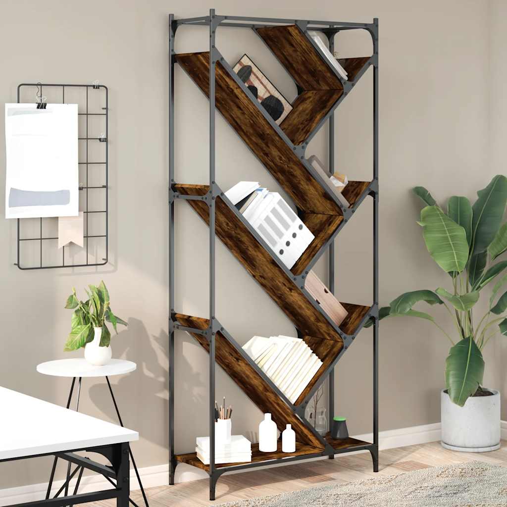 Bookcase 79x30x180 cm Engineered Wood and Metal Smoked oak