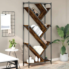 Bookcase 79x30x180 cm Engineered Wood and Metal Smoked oak